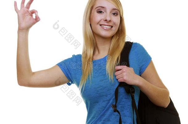 休闲女学生背着书包显示可以隔离