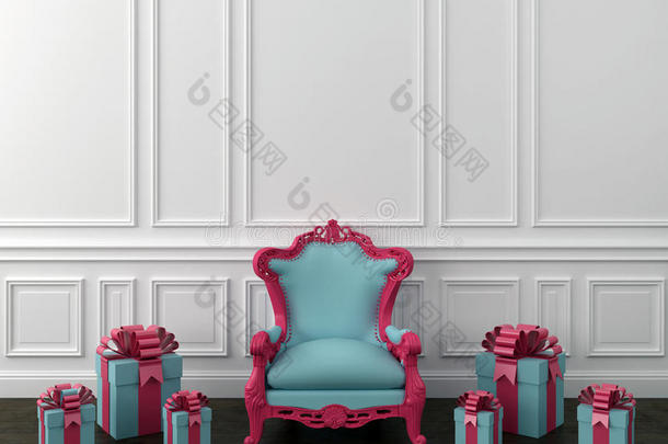 带礼物的蓝色椅子