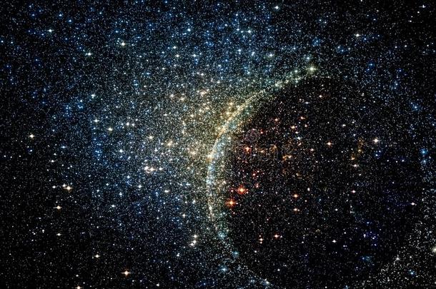 恒星以广阔的宇宙球体为背景聚集在一起。