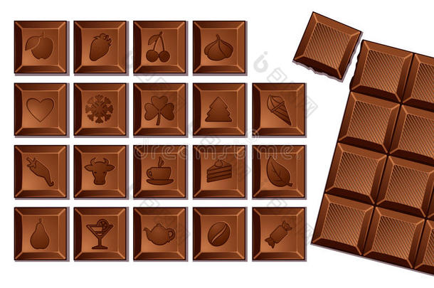 一组巧克力，上面有食物和节日的图标。
