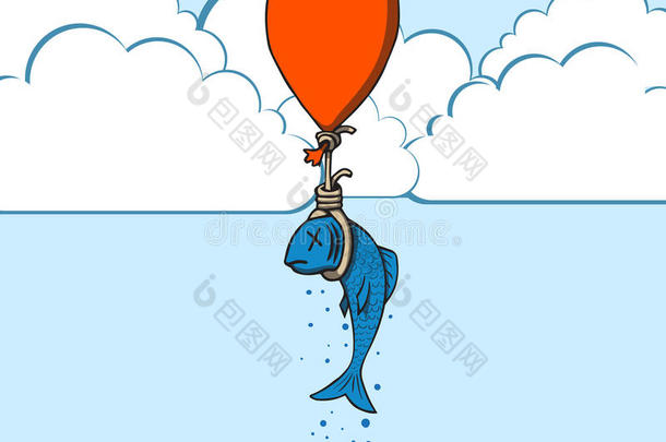 气球自杀鱼。矢量图示