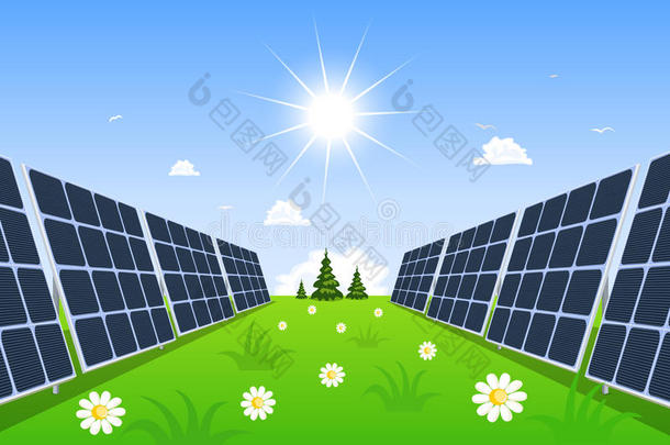 太阳能电池板从太阳产生绿色能源。