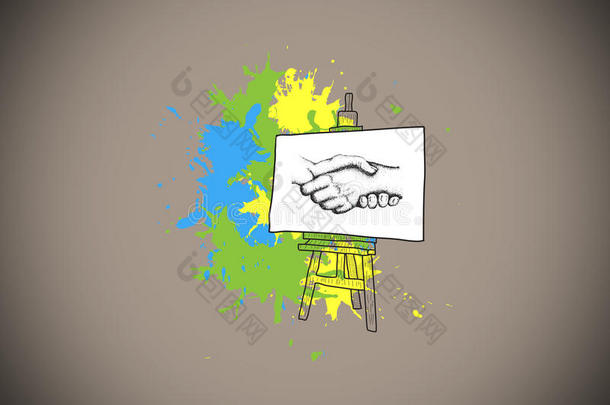 喷墨画握手呈现的合成图像