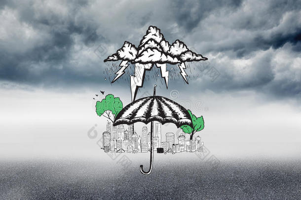 雨伞遮挡城市涂鸦合成图