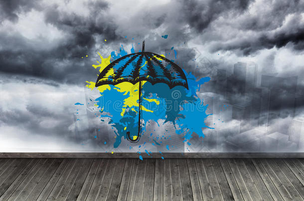 雨伞在油漆飞溅物上的合成图像