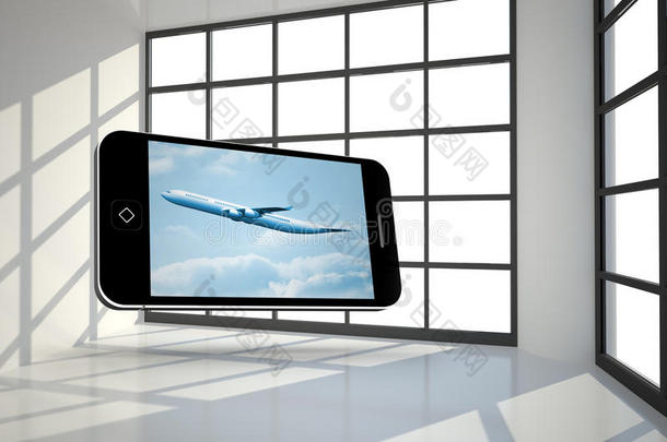 智能<strong>手机屏</strong>幕上的飞机合成图像