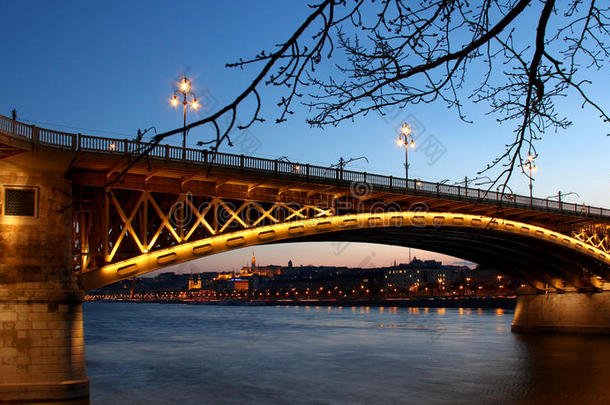 匈牙利布达佩斯玛格丽特大桥黄昏时分