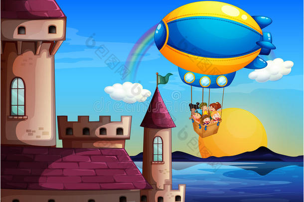 带着孩子们去城堡的漂浮气球