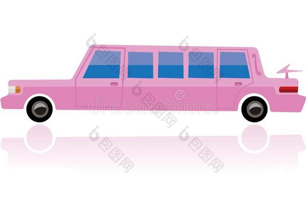 粉色豪华轿车，有趣的卡通风格