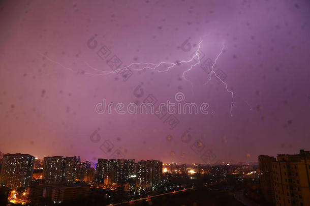 中国北京雨夜闪电