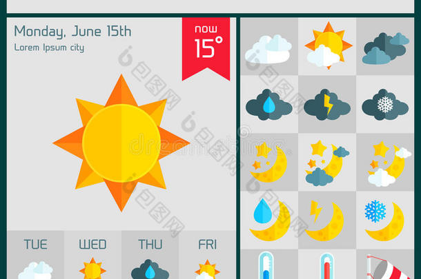 为网络和移动设备设置的平坦天气图标