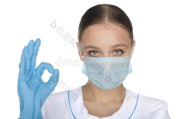 戴手套戴面罩的医生做手势好吗