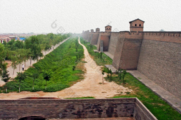 中国平遥城墙油画造型照片