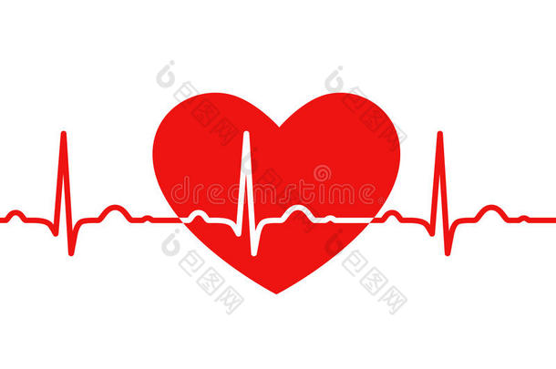 红色心脏与白色心电图-医学设计