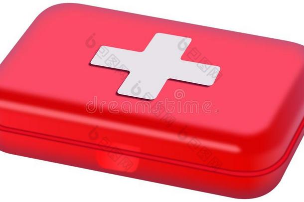 白色隔离的红色塑料小药箱