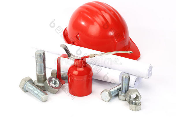 红色注油器、螺栓和螺母
