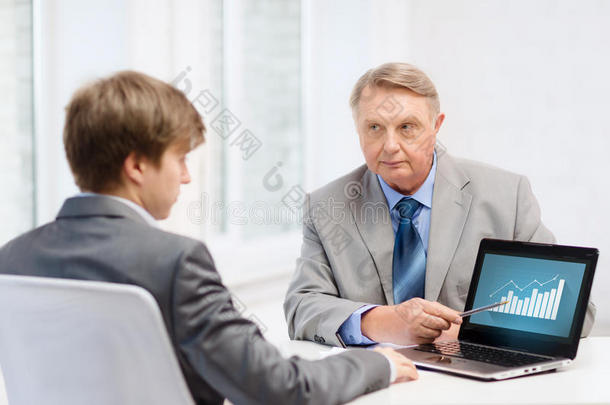 老人和年轻人拿着笔记本电脑