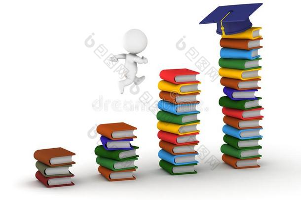 三维人用书本和毕业帽学习概念
