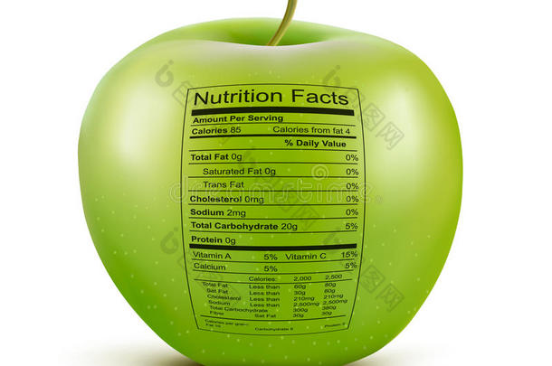 带有<strong>营养成分</strong>标签的<strong>苹果</strong>。