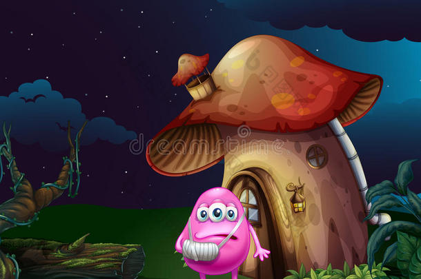 蘑菇房附近一个受伤的粉红色怪物