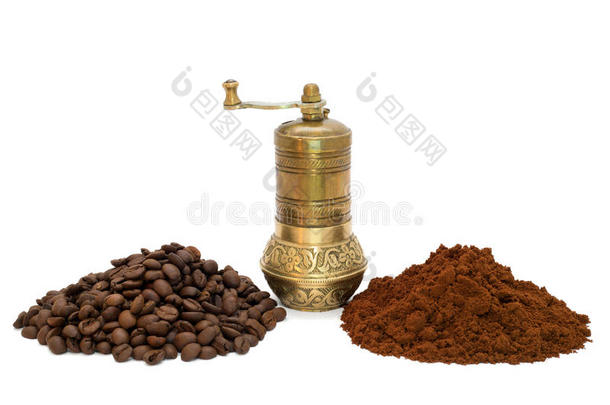研磨咖啡，咖啡豆和咖啡研磨机