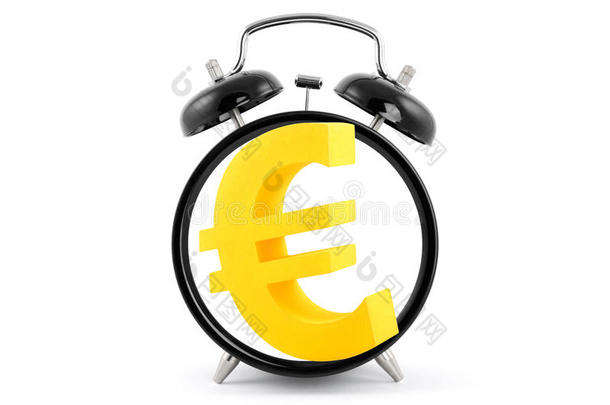 时间就是金钱。带有欧洲符号的闹钟。