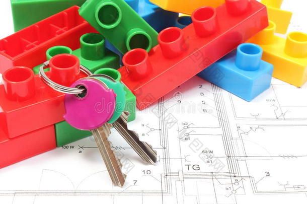 住宅平面图上的住宅钥匙和建筑模块