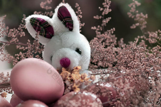 粉色复活节彩蛋和小兔子