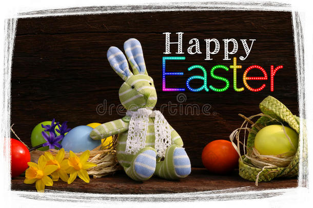 复活节快乐兔子玩具拉斐亚巢彩蛋