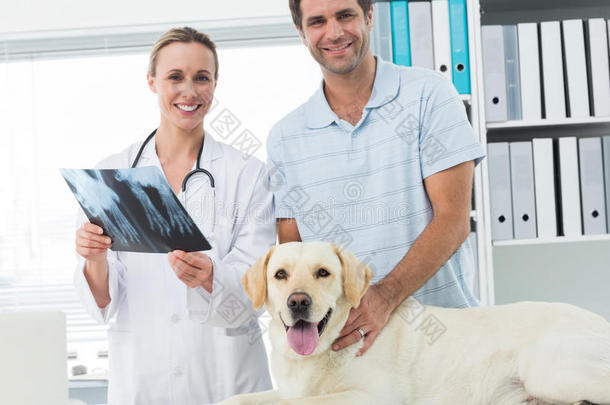 宠物主人和兽医给狗照x光