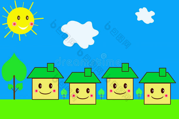 一套4个简单的风格化的房子插图。