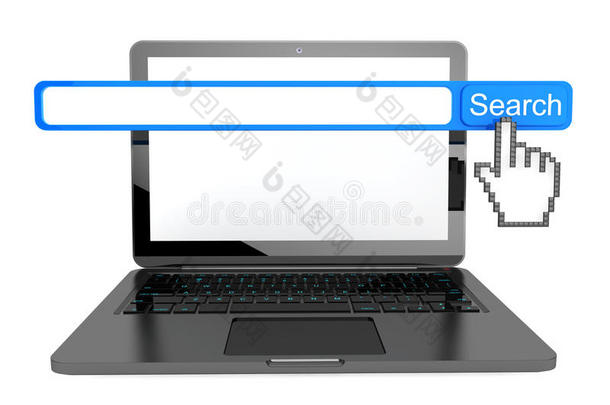 带互联网搜索引擎浏览器窗口的笔记本电脑