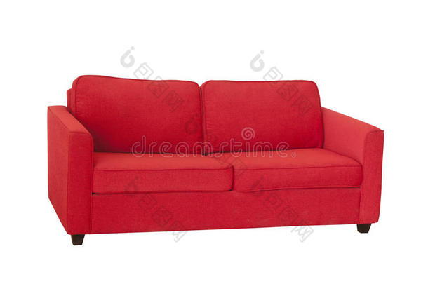 白色隔离的红色布艺沙发