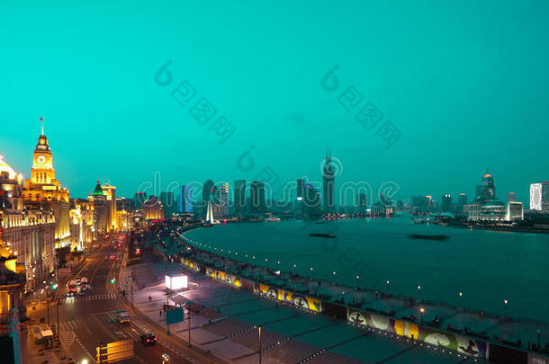 上海外滩夜景<strong>欧式建筑</strong>鸟瞰图