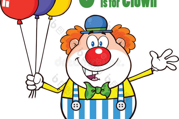 滑稽小丑卡通<strong>人物</strong>与<strong>气球</strong>和字母c