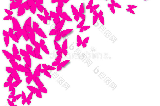纸粉色的蝴蝶在墙上飞