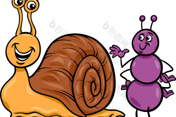蚂蚁和<strong>蜗牛卡通</strong>插图
