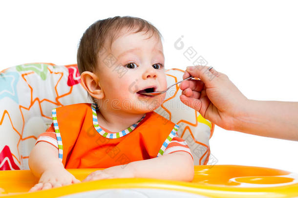 小宝宝用勺子喂食