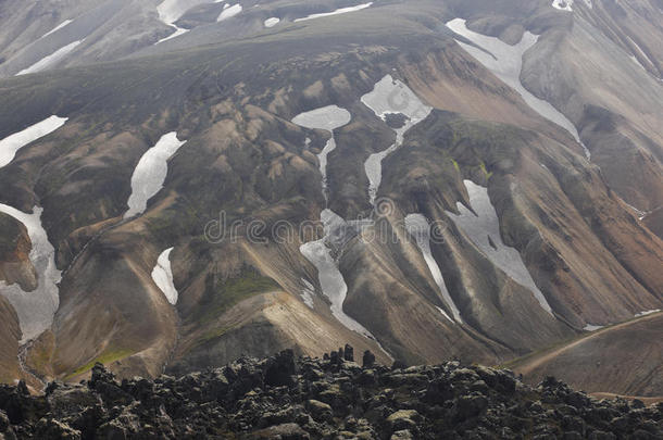 冰岛。南部地区。法拉巴克。流纹岩形成的火山地貌。