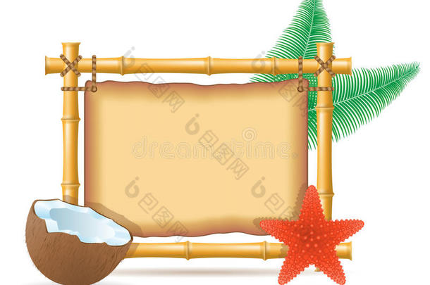 竹框和椰子矢量插图