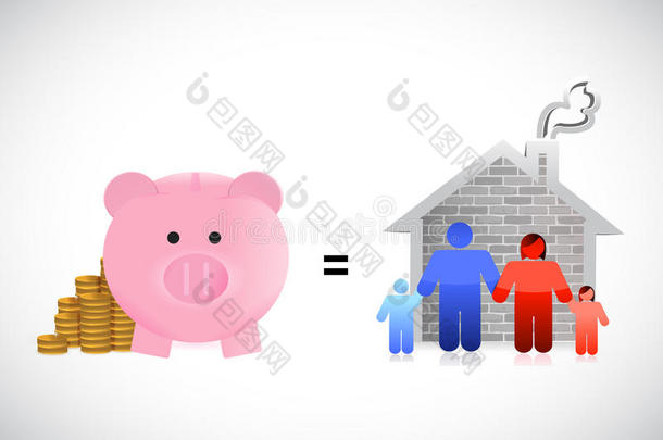 存钱罐与家庭家居插画设计