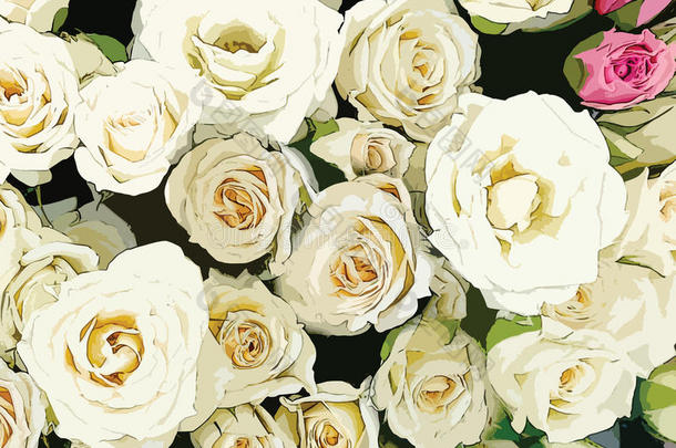 一束风格化的白色和<strong>粉色玫瑰</strong>