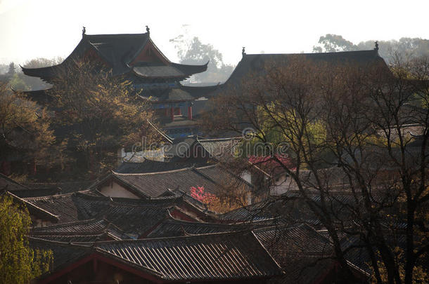 历史悠久的丽江<strong>大雁</strong>古城屋顶。