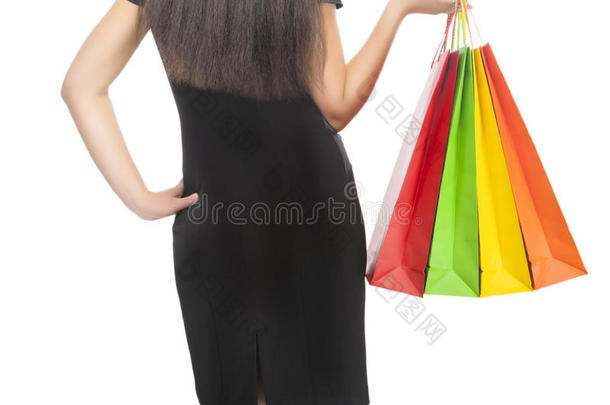 购物理念：高加索女人背着购物袋