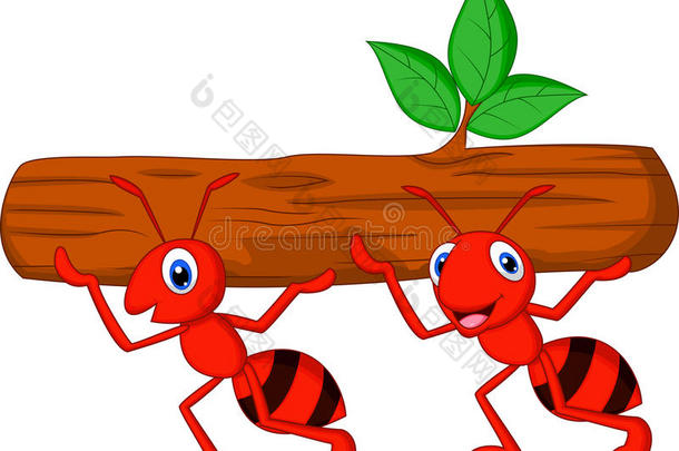 蚂蚁队卡通搬运原木