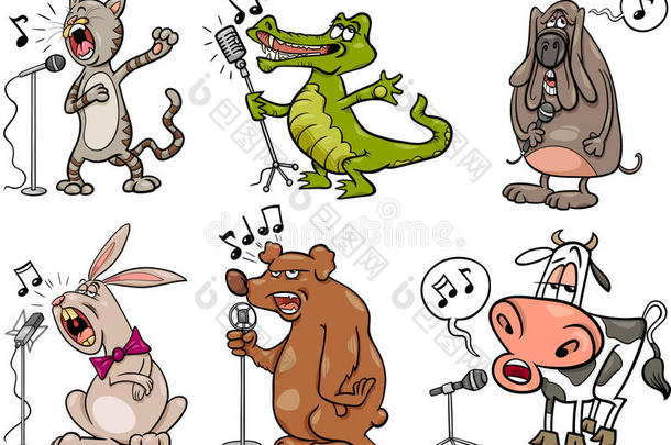 唱歌的动物设置卡通插图