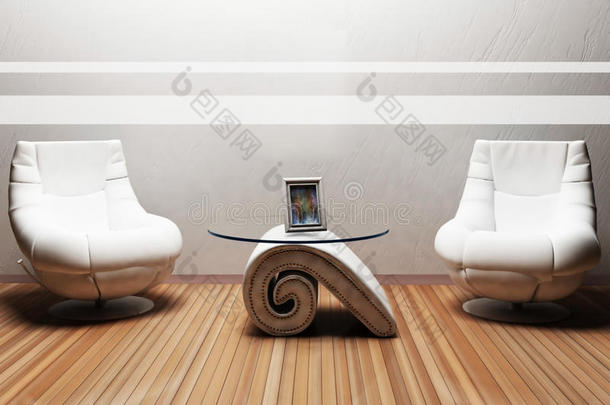 室内设计场景和漂亮的wtite扶手椅