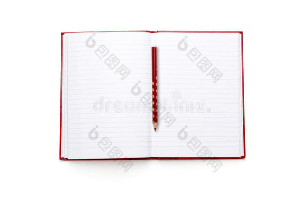 用红色封面和铅笔写的空白日记