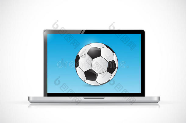笔记本电脑和足球。插画设计