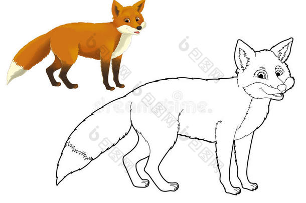 卡通动物-狐狸-着色页面